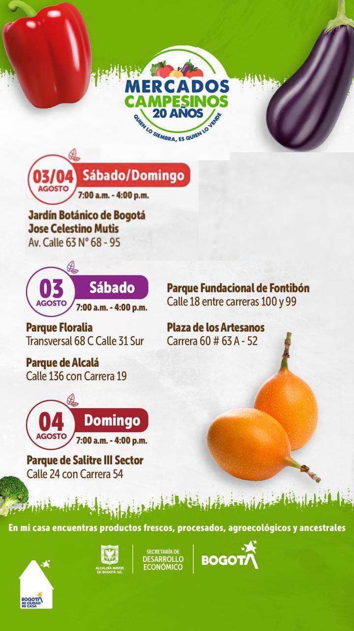 Mercados Campesinos de Bogotá 3 al 4 de agosto de 2024