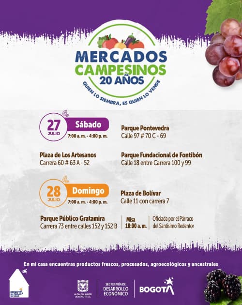 Mercados Cmpesinos de Bogotá julio 27 y 28 de 2024