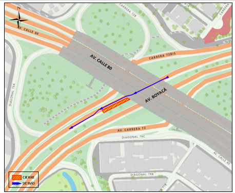 Movilidad en Bogotá_ cierre en avenida Boyacá con calle 80 por obras Mapa 2