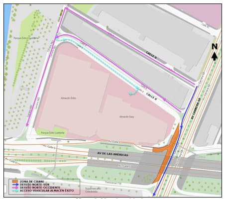 Movilidad en Bogotá_ cierre y obras en carrera 68 con avenida Américas Mapa 2
