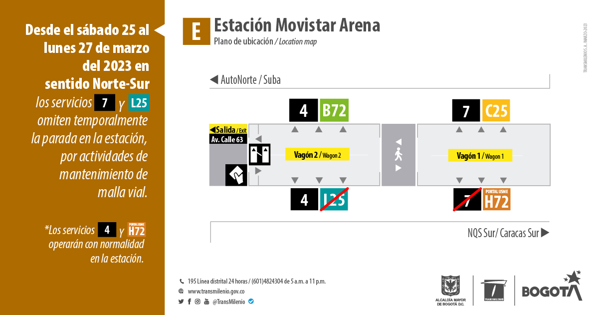 Cambios operacionales en estación Movistar Arena del 25 al 27 de marzo