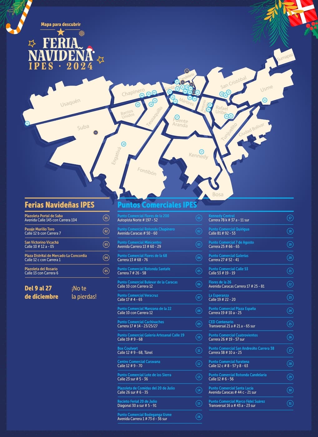 Navidad en Bogotá 2024_ compra regaños navideños en Ferias del IPES consulta el mapa