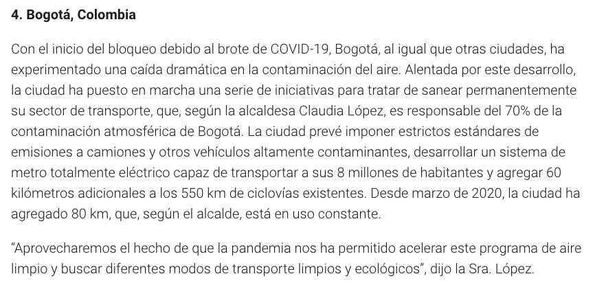 ONU resaltó a Bogotá por sus estrategias para combatir la contaminación atmosferica