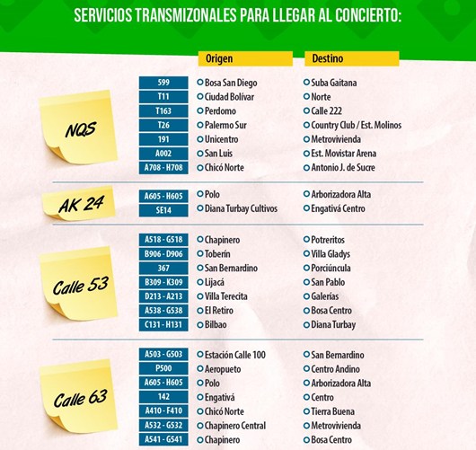 TransMilenio Bogotá llegar o salir del concierto del Grupo Firme
