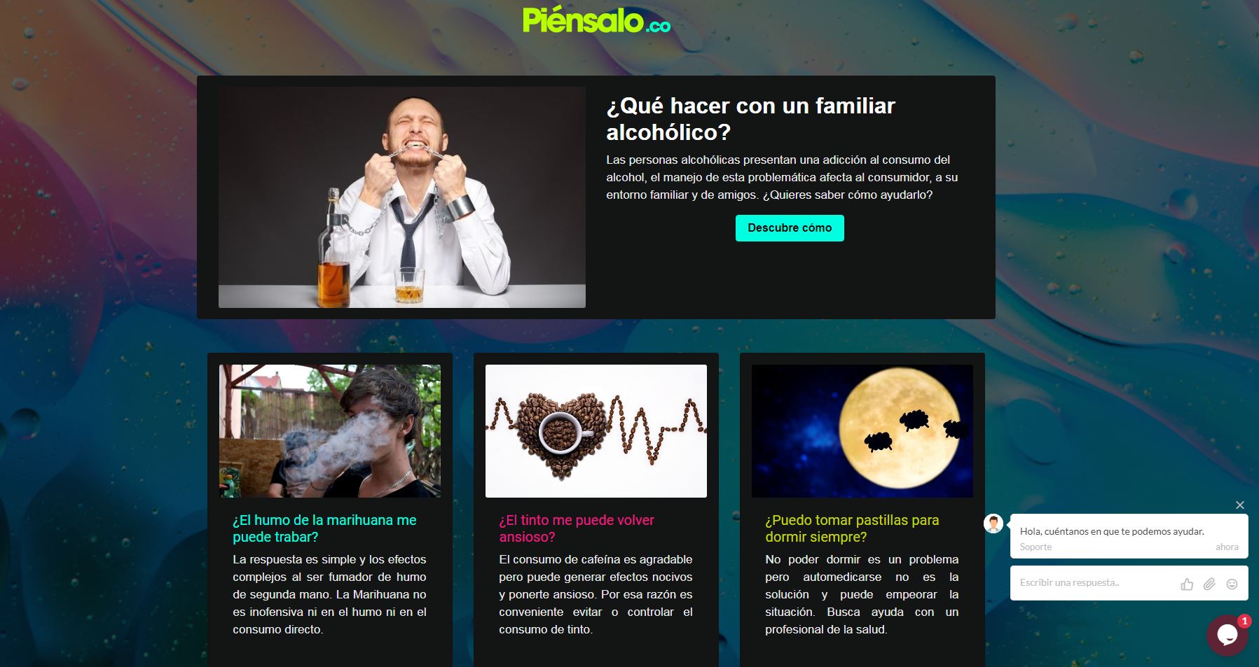 Portal piensalo.co salud mental en adicciones, Bogotá