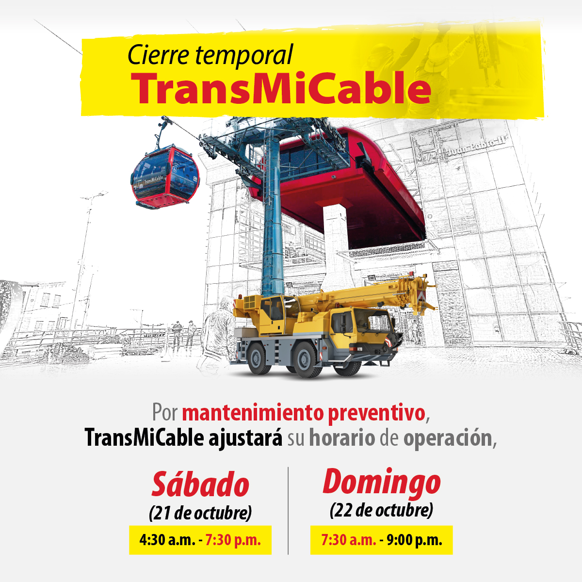 TransMiCable ajustará su horario de operación el 21 y 22 de octubre