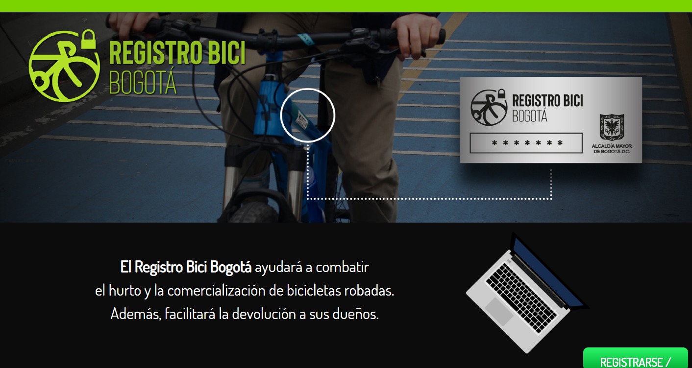 imagen de la plataforma para registrar la bicicleta