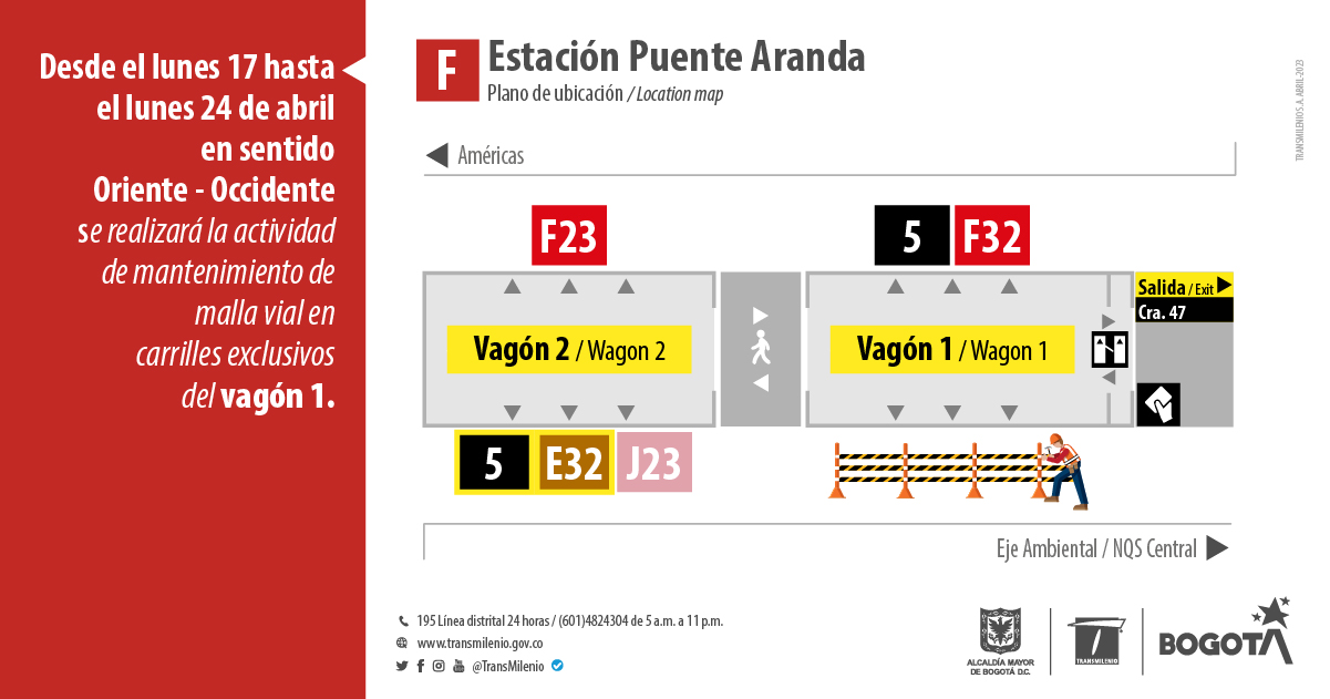 TransMilenio: Novedades en estación Puente Aranda, 17 al 24 de abril