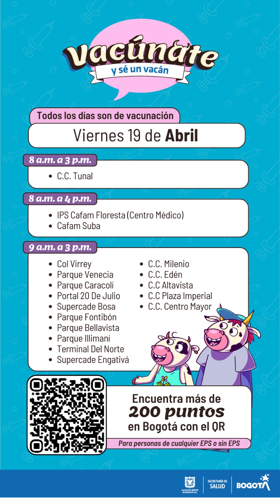 Puntos de vacunación Covid-19 y otras enfermedades Bogotá Abril 19 2024.