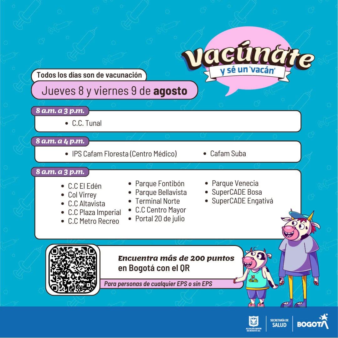 Puntos de vacunación en Bogotá agosto 9 de 29024