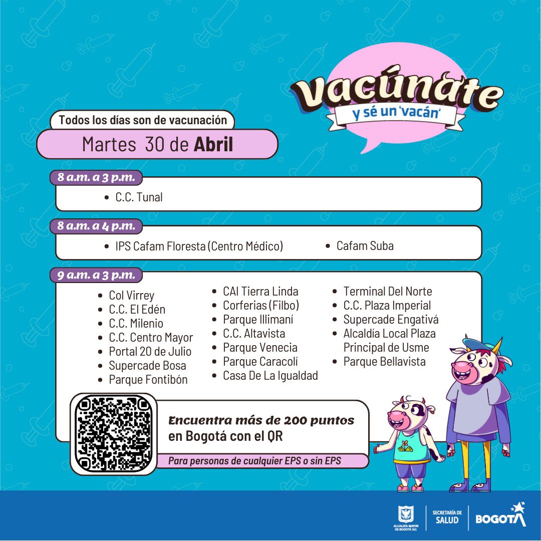 Puntos de vacunacio?n en Bogota? abril 30 2024 