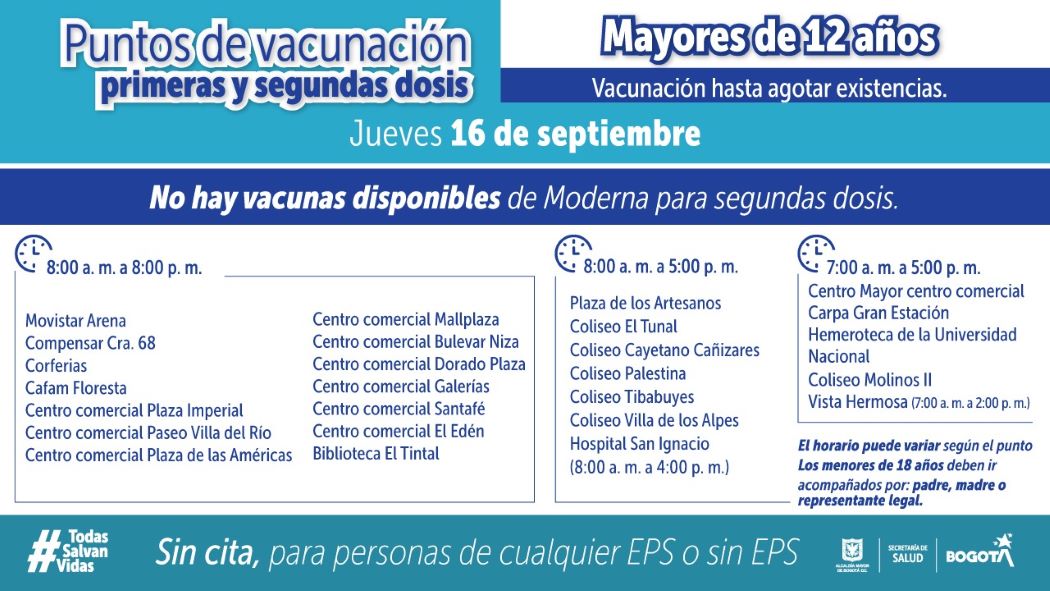 Puntos para aplicarse vacuna AstraZeneca en Bogotá