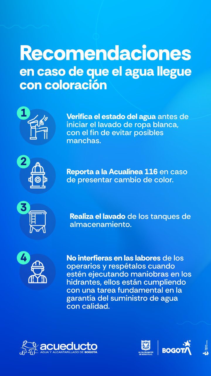 Recomendaciones Acueducto de Bogotá por coloración del agua