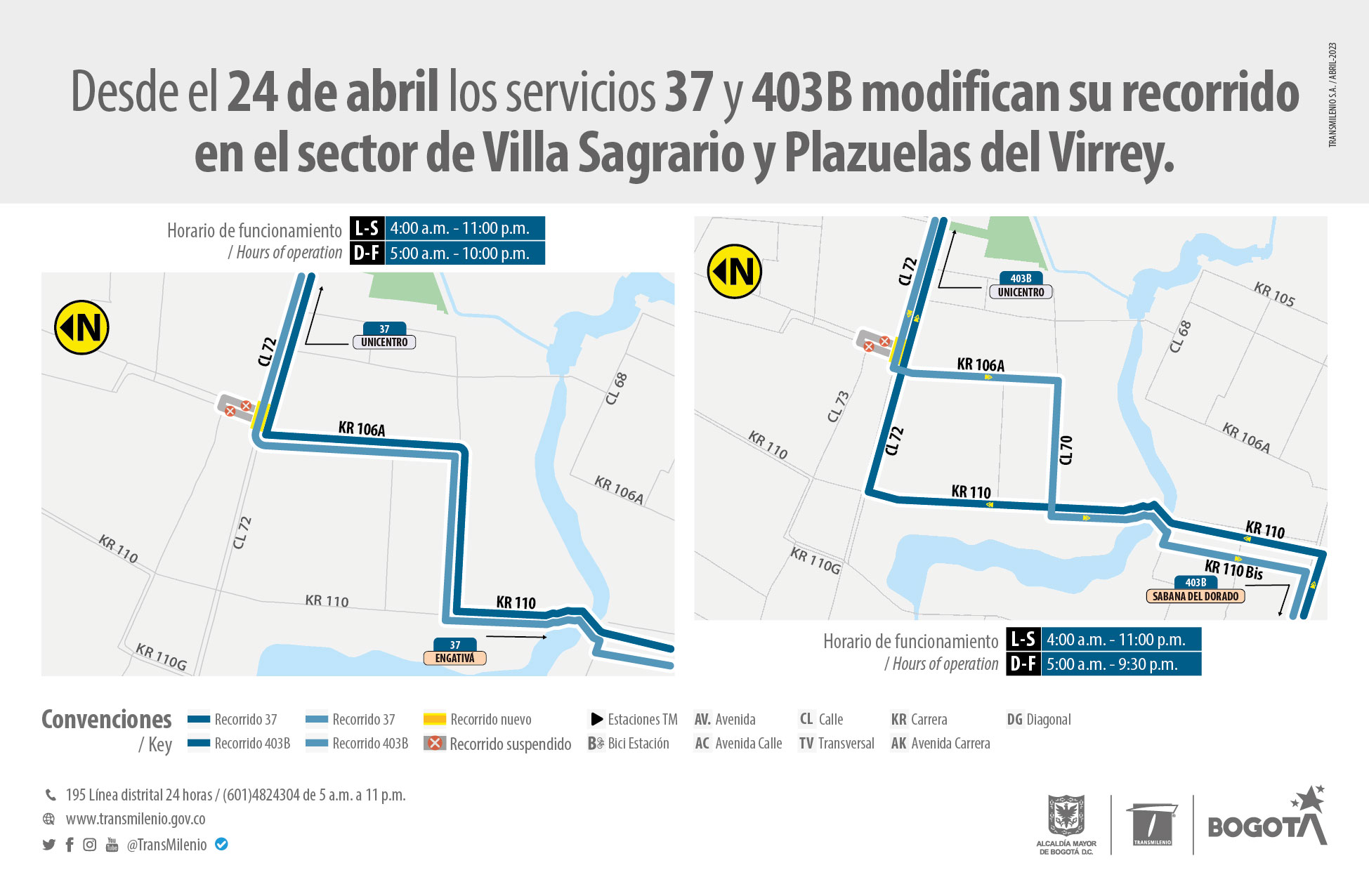 Rutas que modifican recorrido en Villa Sagrario y Plazuelas del Virrey