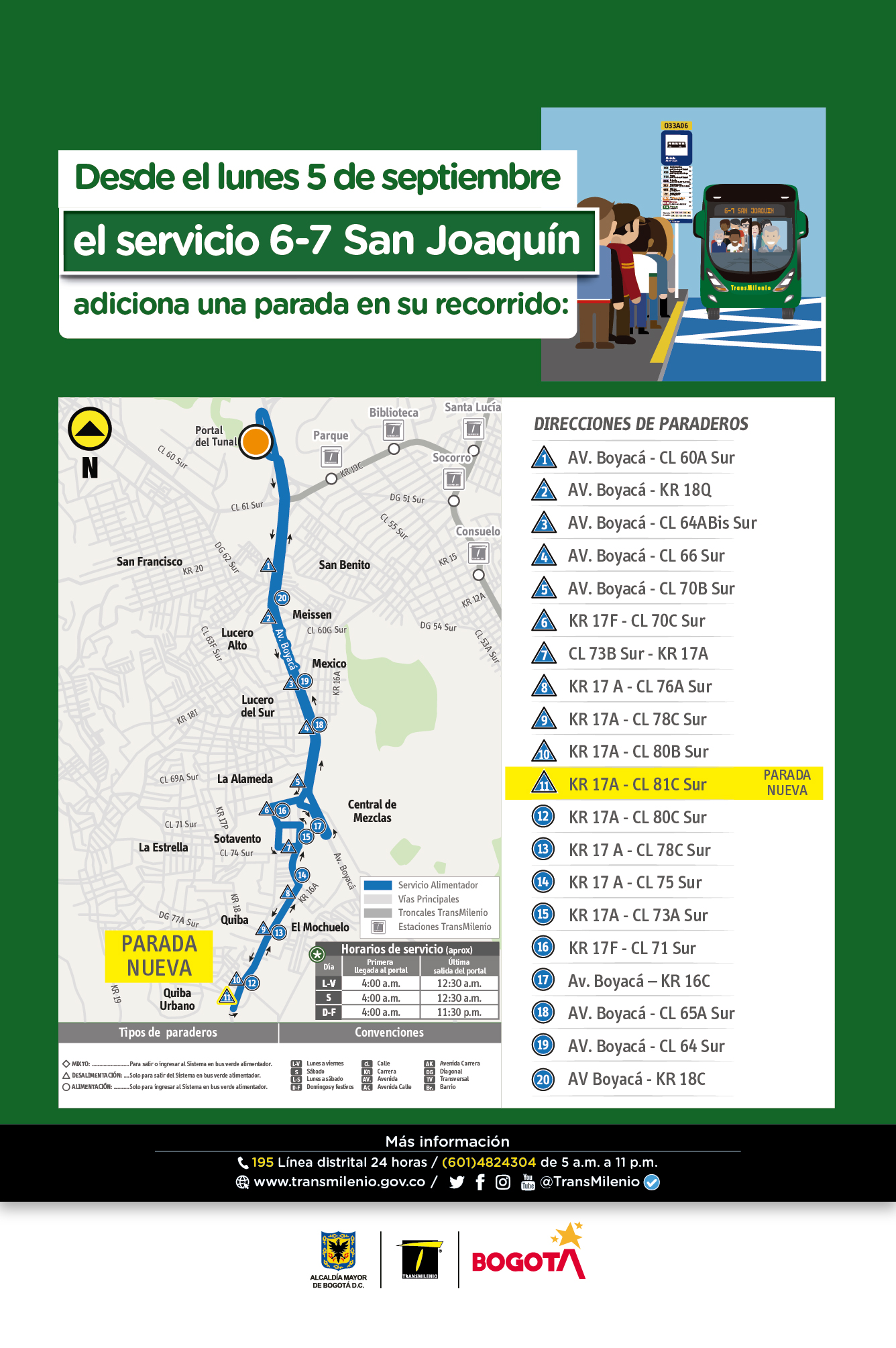 TransMilenio: alimentador 6-7 San Joaquín tiene una parada adicional