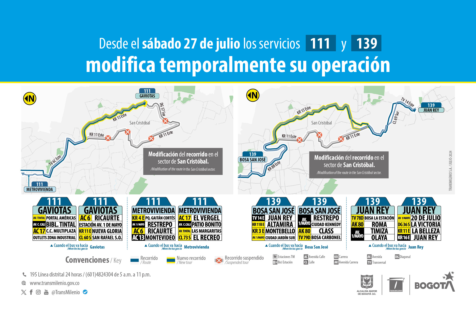 Movilidad Bogotá servicios zonales 111 y 139 modificaron su operación