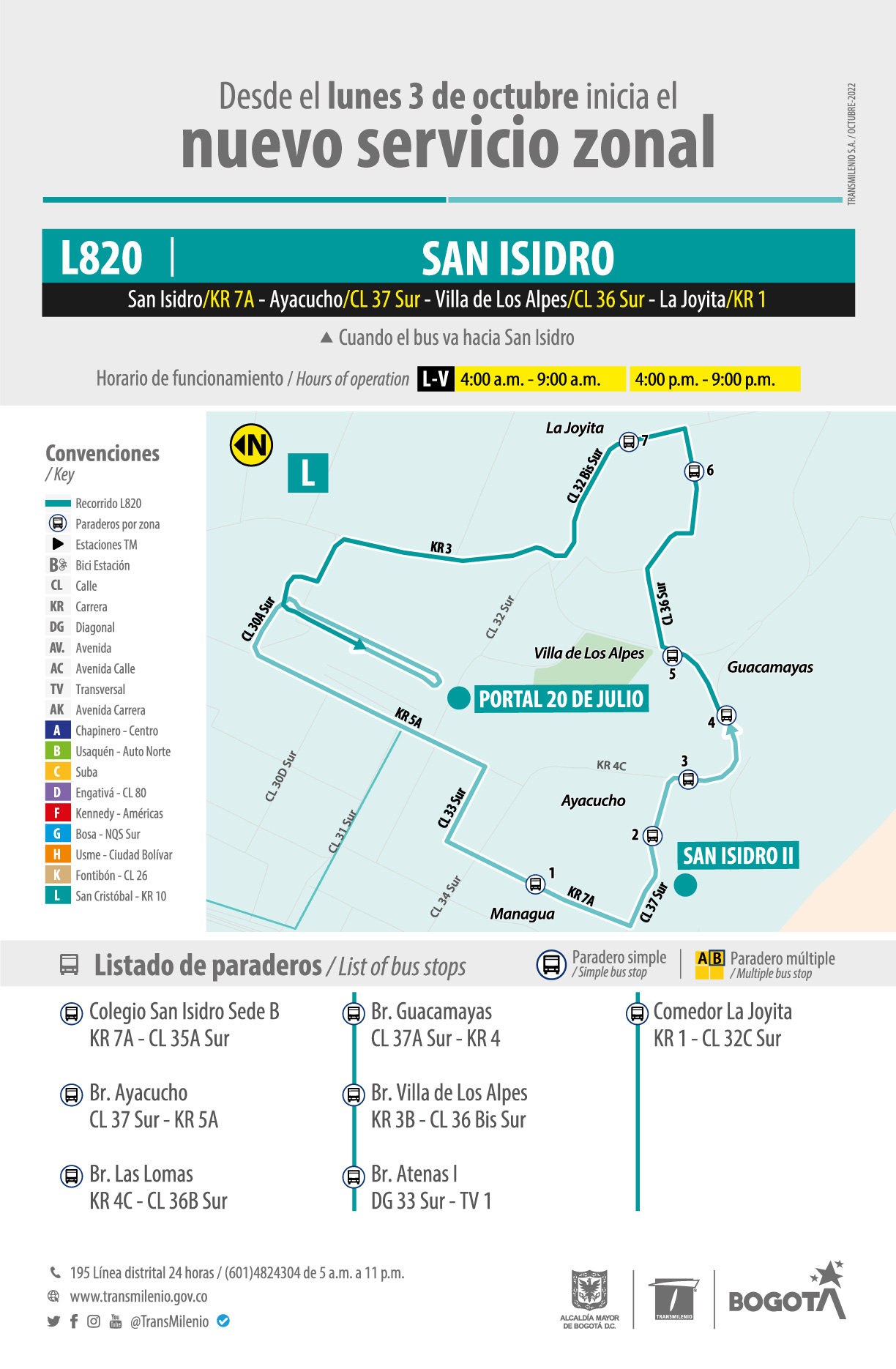 TransMilenio: Horarios y más de la nueva ruta zonal L820 San Isidro
