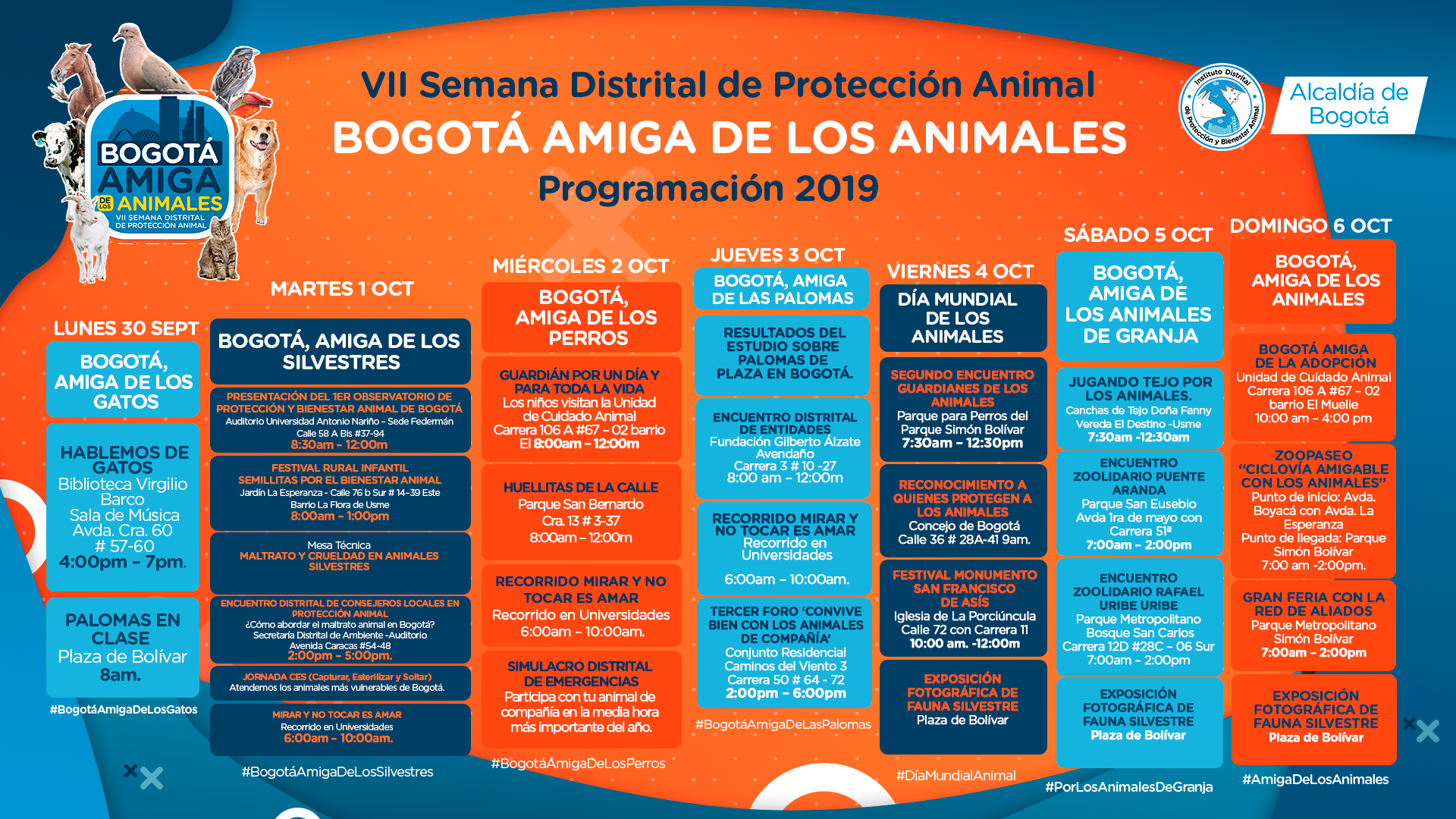 Calendario Semana Distrital de Protección Animal 2019