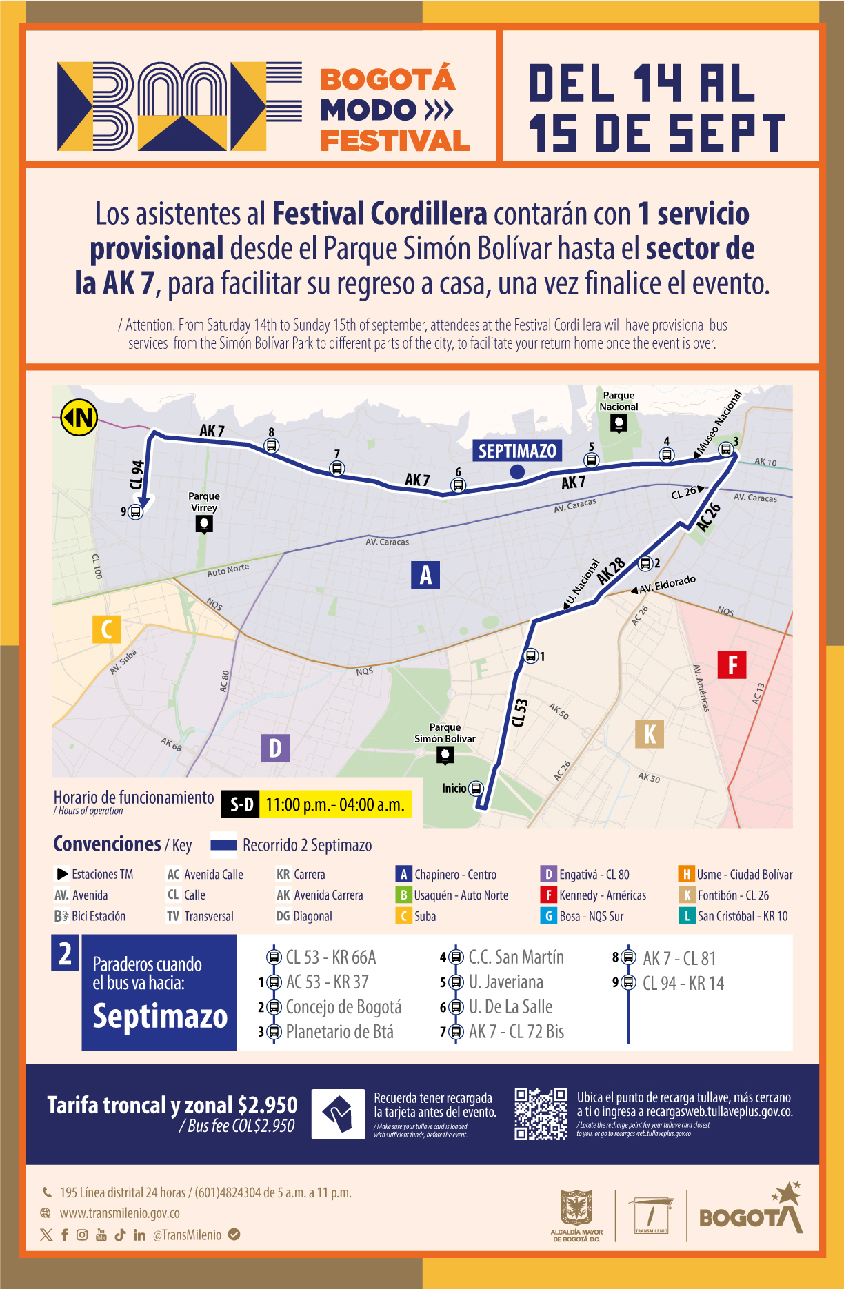 TransMilenio ofrece rutas para los asistentes al Festival Cordillera