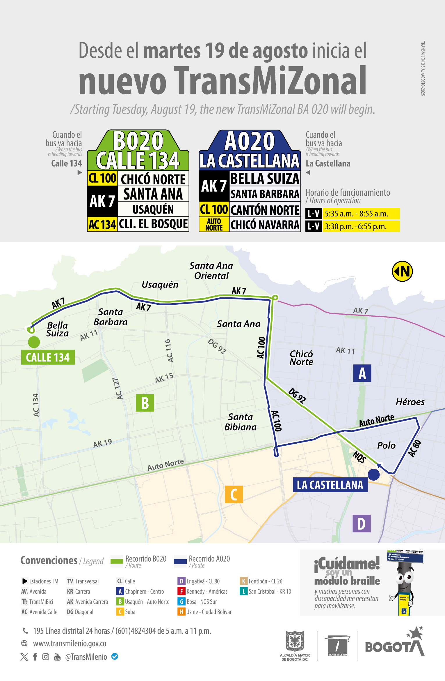 Nueva ruta de TransMilenio B020 Calle 134-A020 La Castellana en Bogotá