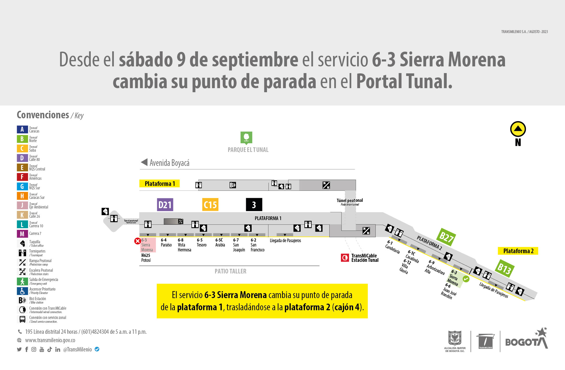 Servicio 6-3 Sierra Morena cambia punto de parada en el Portal Tunal