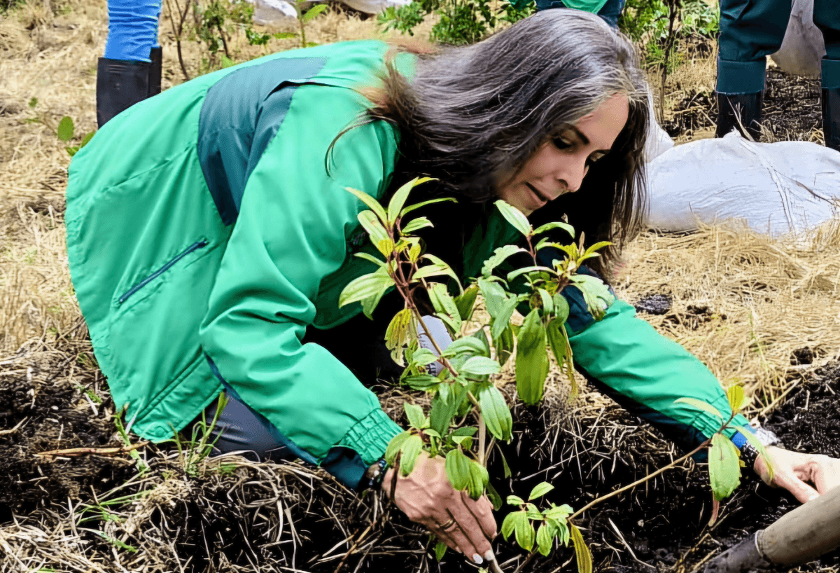 Tania Rodríguez participa en jornada de siembra de especies nativas durante actividad de restauración ecológica y educación ambiental liderada por el Jardín Botánico de Bogotá.