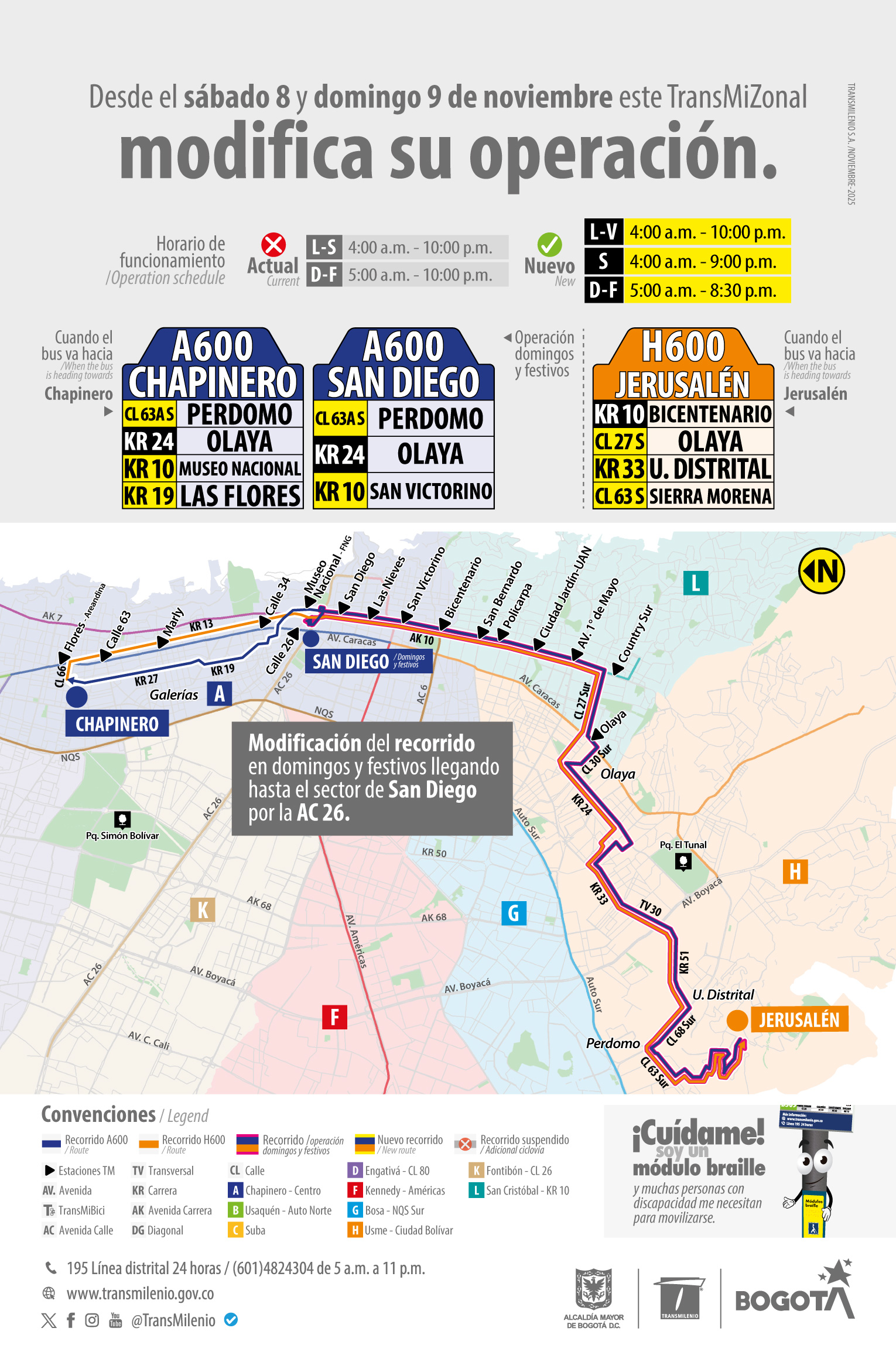 Servicio TransMiZonal A600 - H600 modifica su horarios de operación
