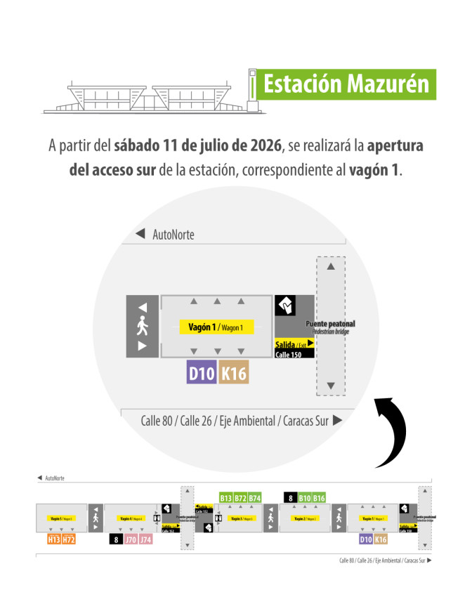 Estación Mazurén TransMilenio Bogotá habilita su acceso sur