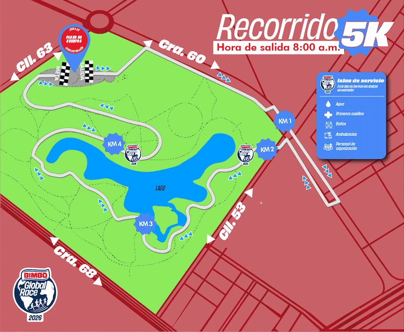 Recorrido de la Bimbo Global Race 2026 para la distancia de 5 kilómetros