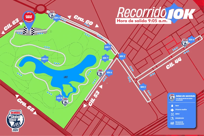 Recorrido de la Bimbo Global Race 2026 para la distancia de 10 kilómetros