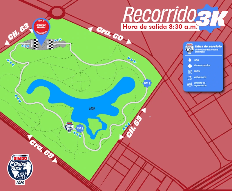 Recorrido de la Bimbo Global Race 2026 para la distancia de 3 kilómetros