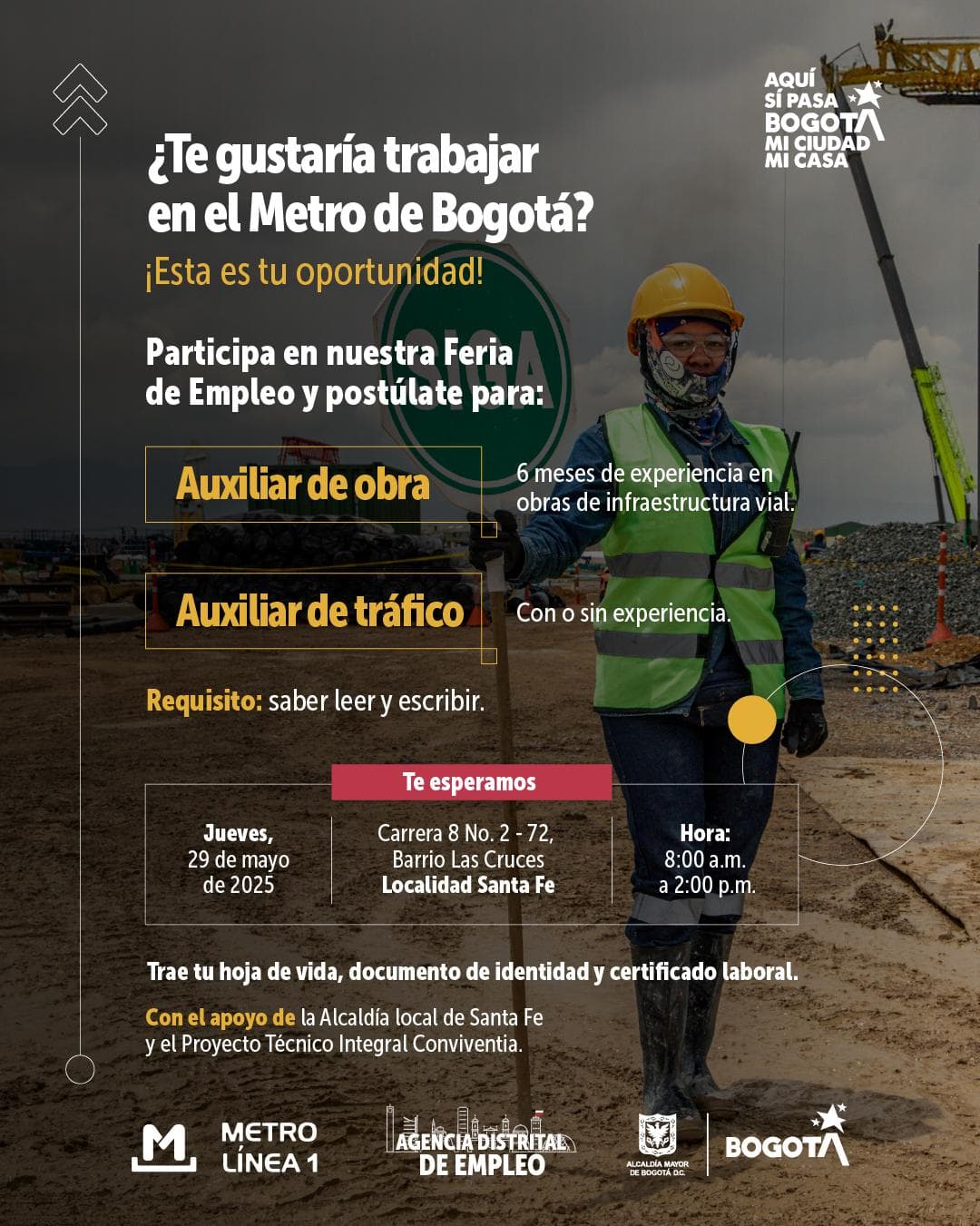 Trabajo en Bogotá hay 200 vacantes obras Línea 1 Metro este 29 de mayo de 2025