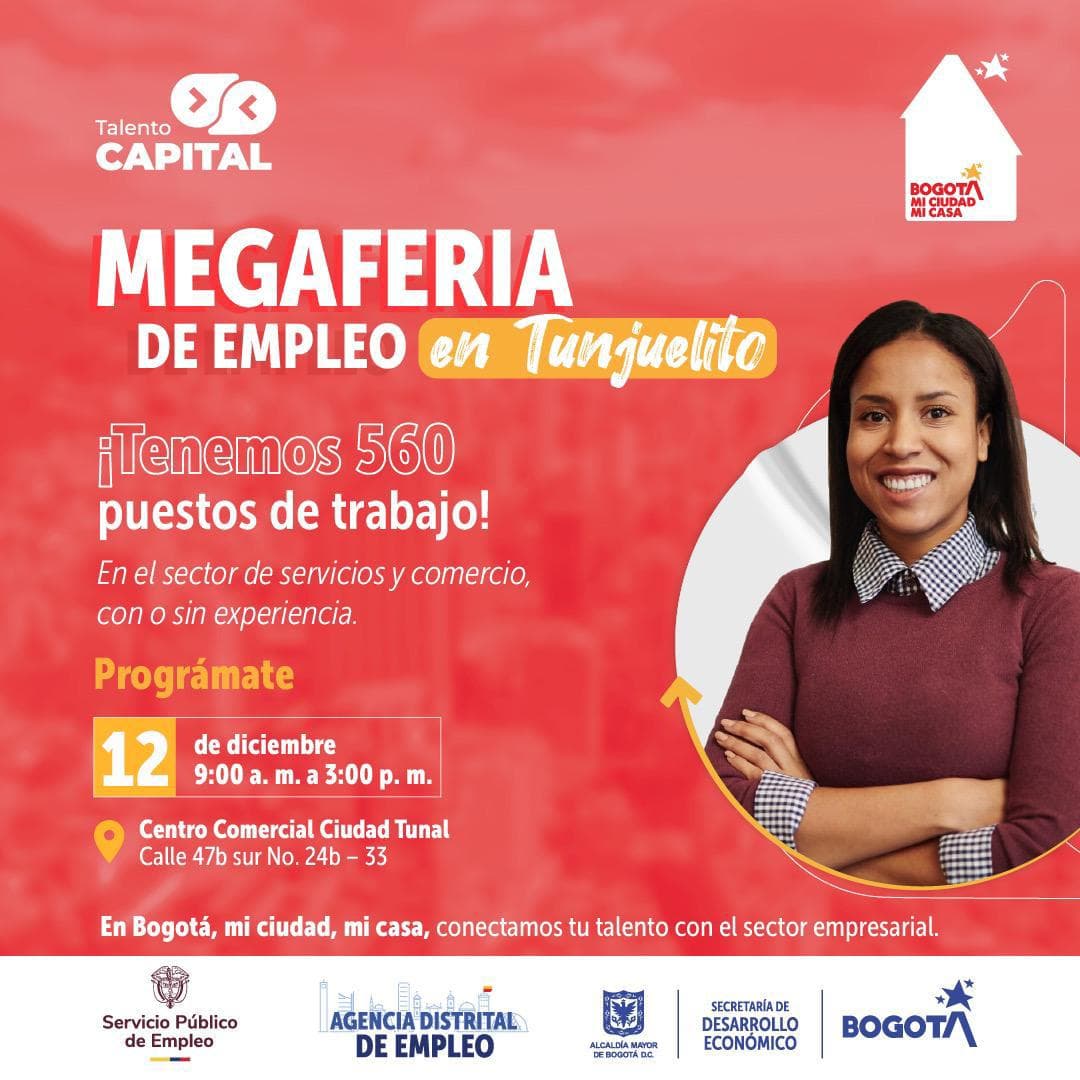 Trabajo en Bogotá_ accede a vacantes en Mega Feria de Empleo hoy jueves 12 diciembre