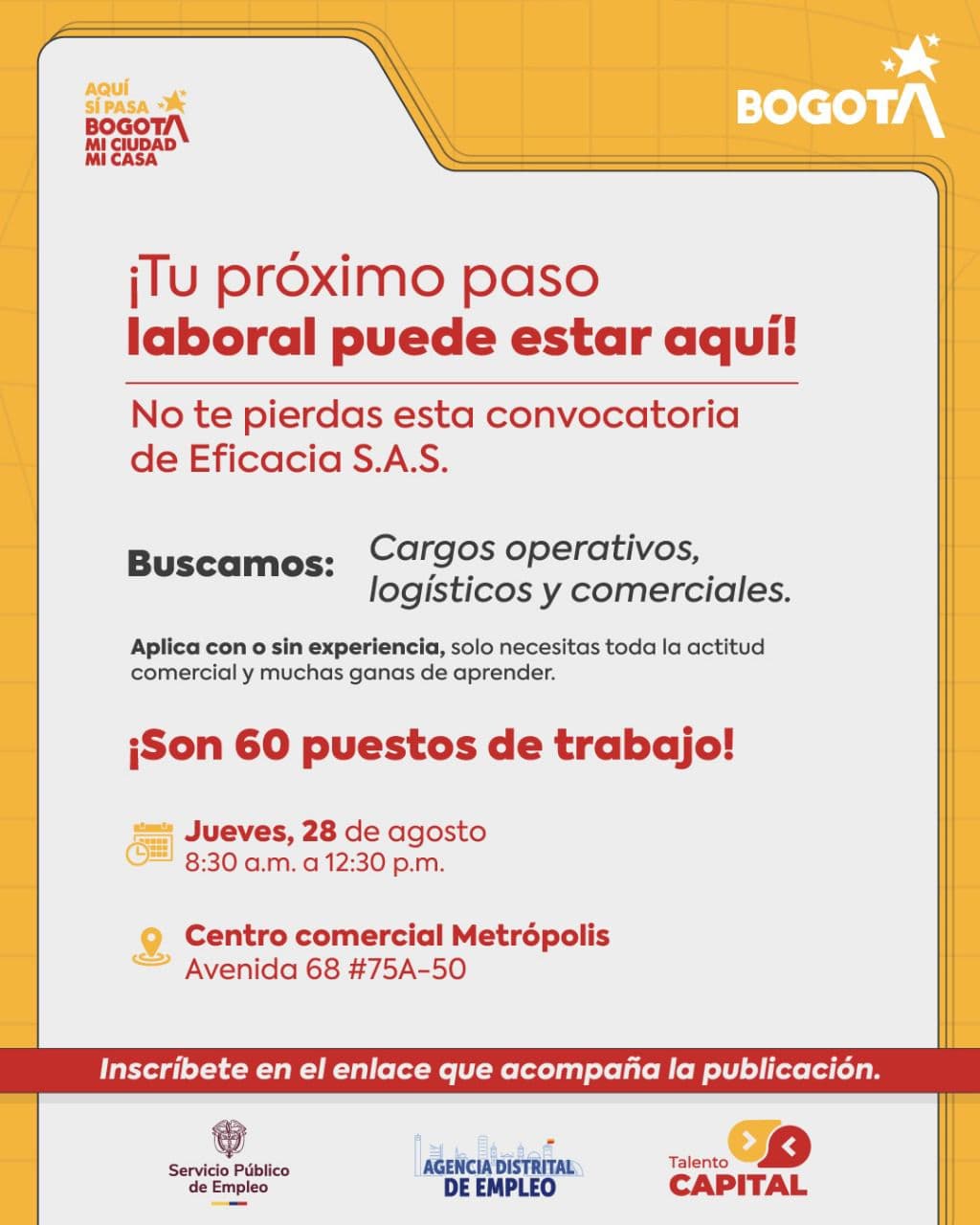 Trabajo sí hay Bogotá 60 vacantes operativos, logísticos y comerciales jueves 28 de agosto 2025
