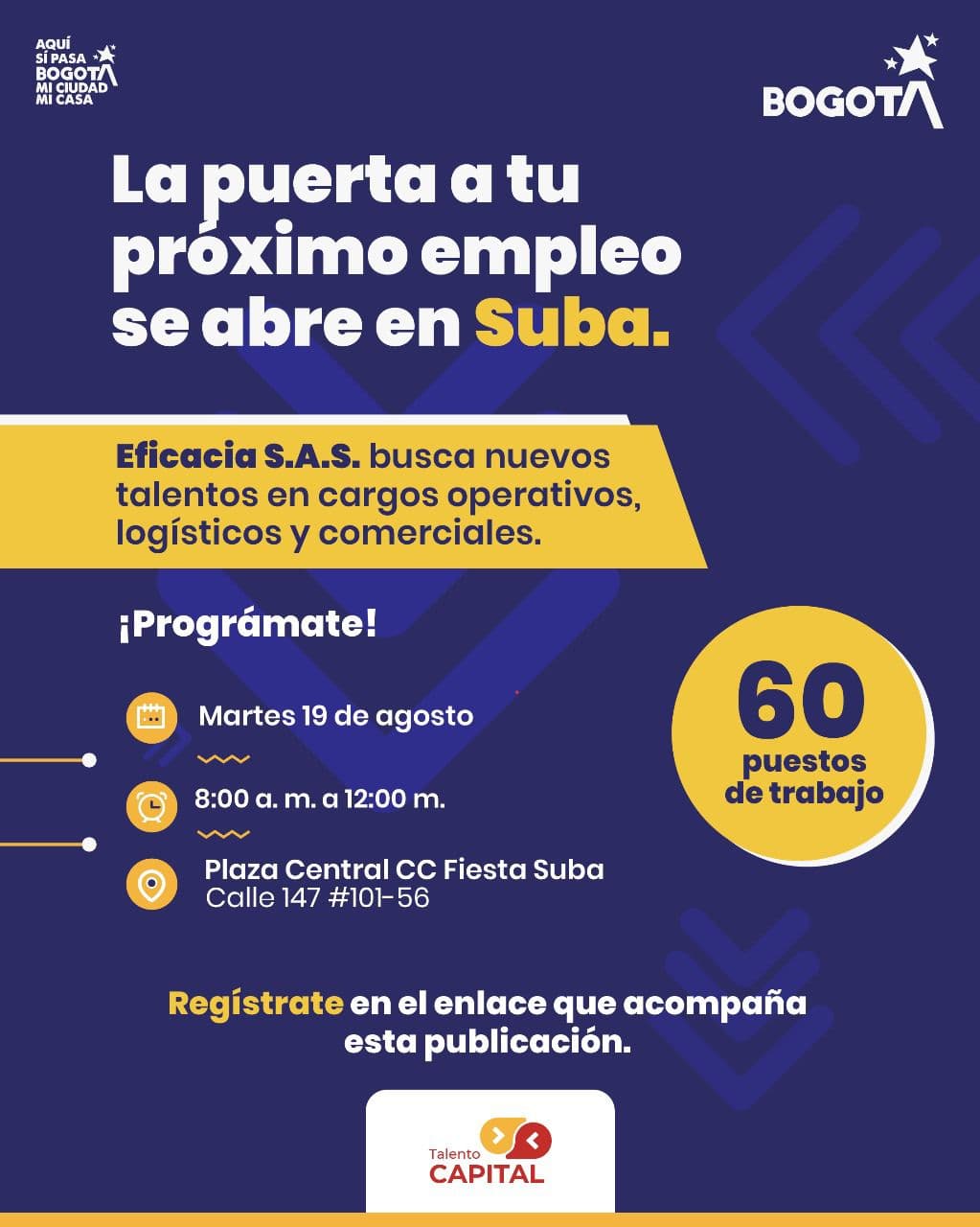 Trabajo sí hay Bogotá 60 vacantes para jóvenes Suba martes 19 agosto de 2025