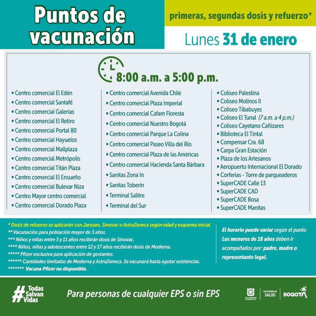 puntos de vacunación COVID 19 en Bogotá 