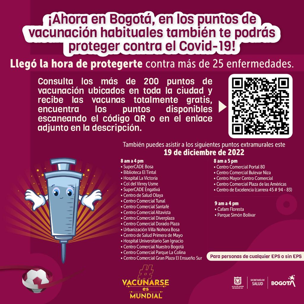 Puntos de vacunación contra COVID-19 en Bogotá hoy 19 de diciembre 