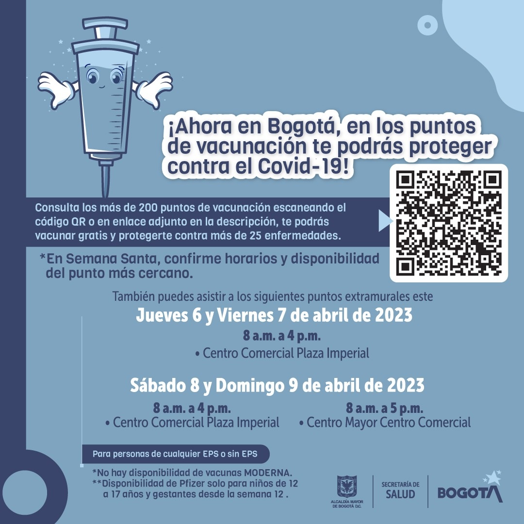 Puntos de vacunación contra COVID-19 en Bogotá del 7, 8 y 9 de abril