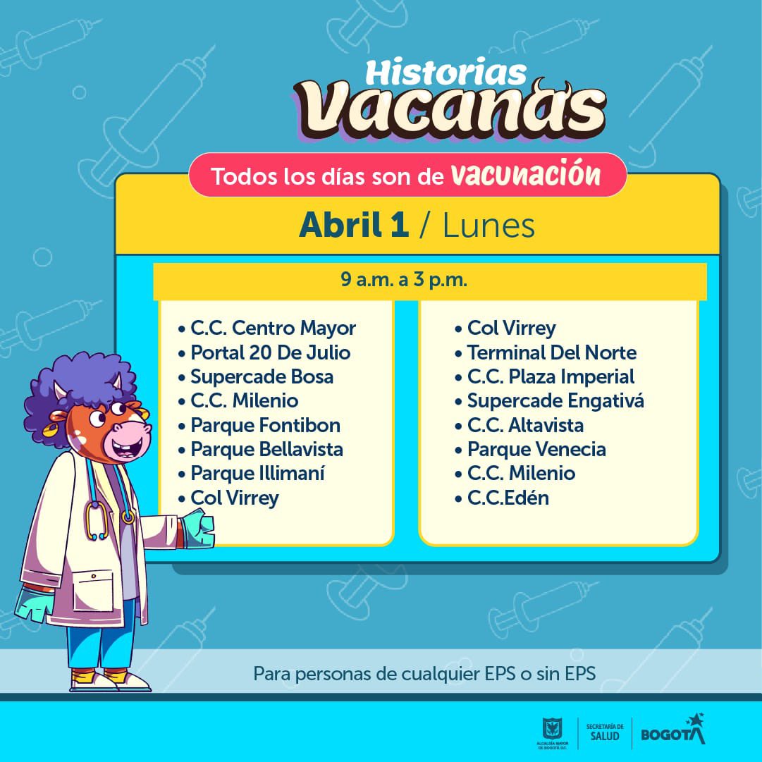 Vacunacio?n Covid-19 en Bogota? Lunes 1 de abril 2024