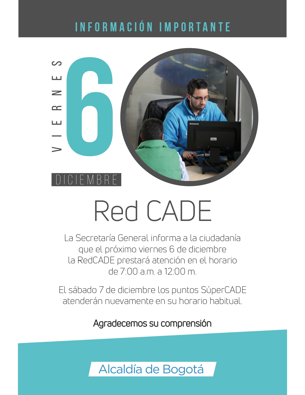 Horario de atención Red CADE 6 de diciembre de 2019