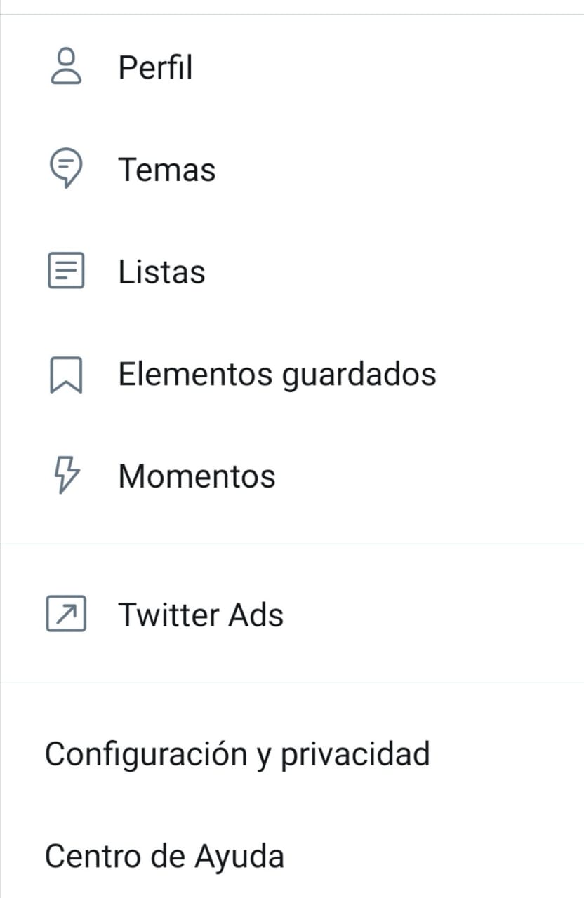 Opciones de Twitter: Buscar Configuración y privacidad