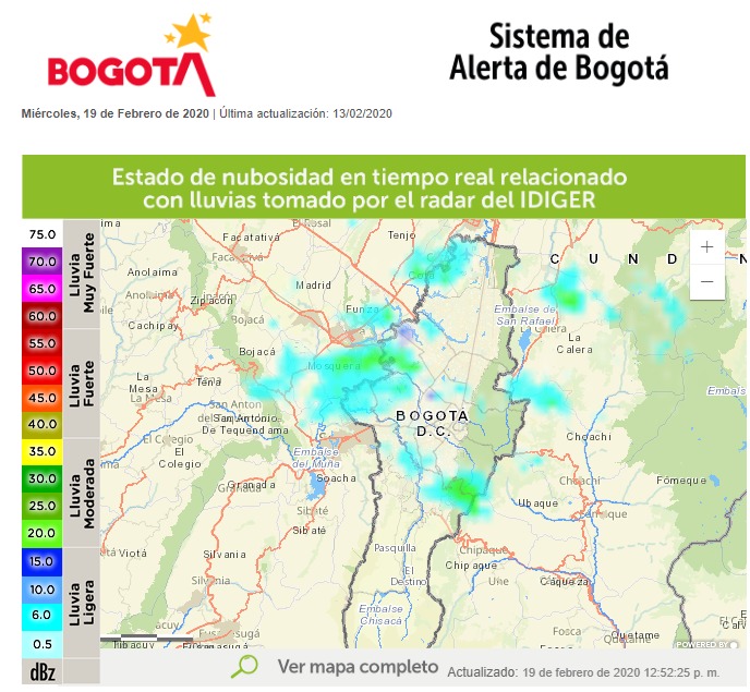 Reporte de lluvias en Bogotá