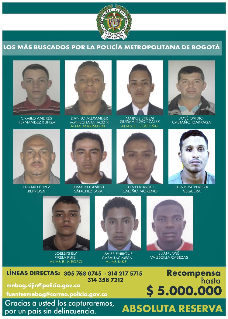 Delincuentes más buscados - FOTO: Prensa Mebog