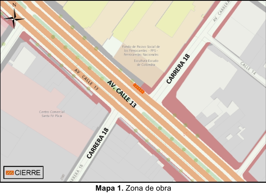 Así será el cierre total de la av. calle 13 con carrera 18 – 04 - FOTO: Prensa Secretaría de Movilidad