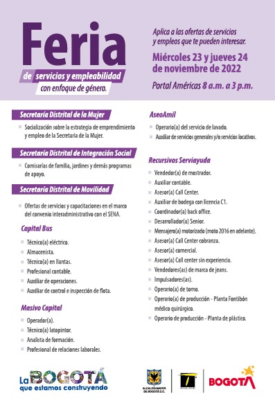 Feria de empleabilidad en el Portal Américas 23 y 24 de noviembre 2022