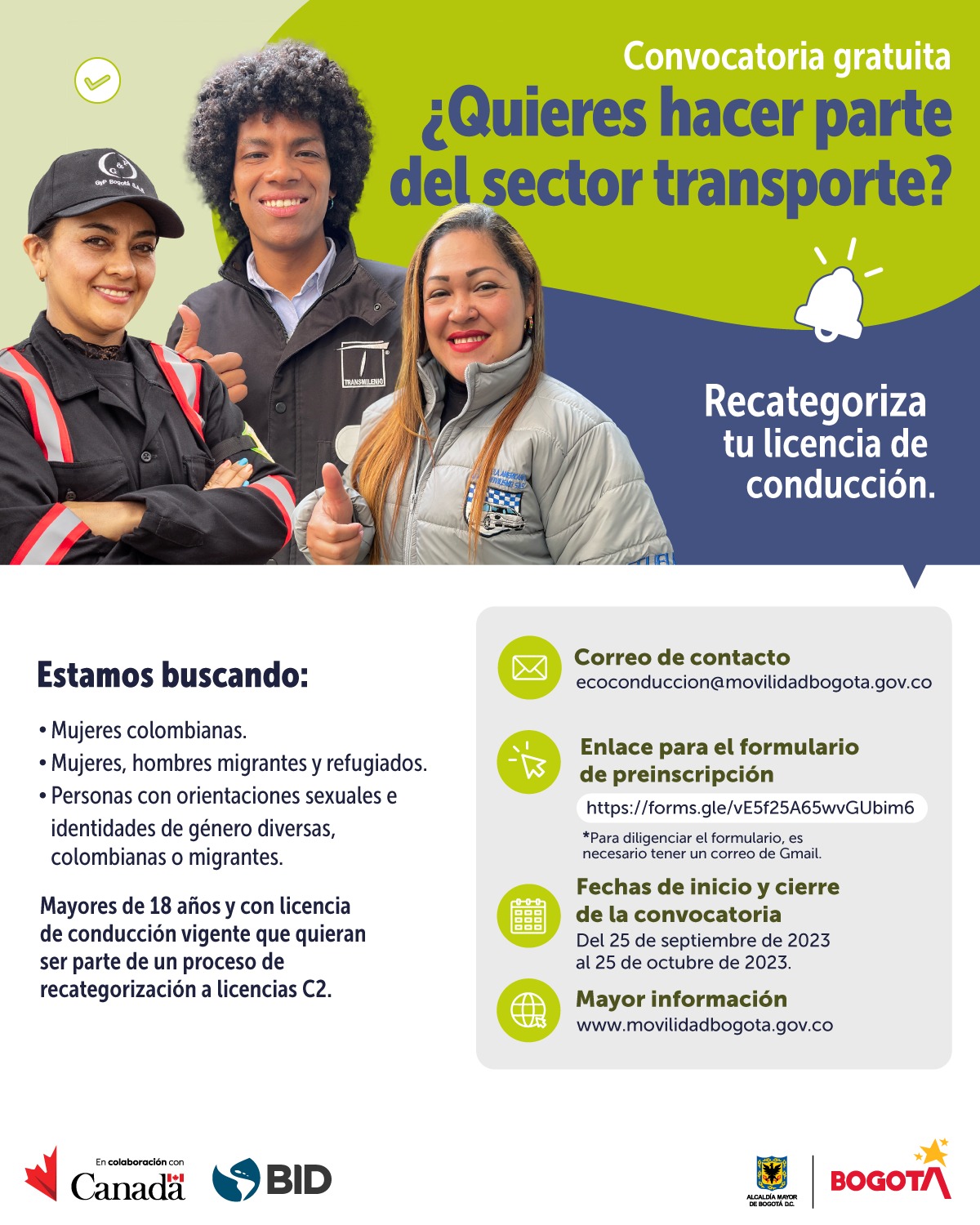 Convocatoria para recategorizar la licencia de conducción en Bogotá