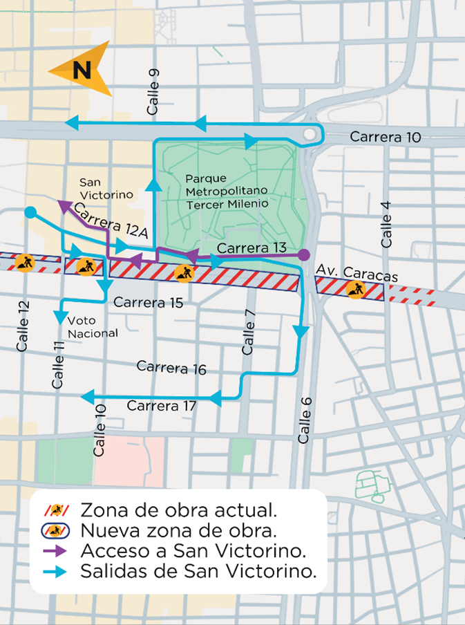 Cierre av Caracas calles 9 y 12 por obras de Línea 1 Metro de Bogotá