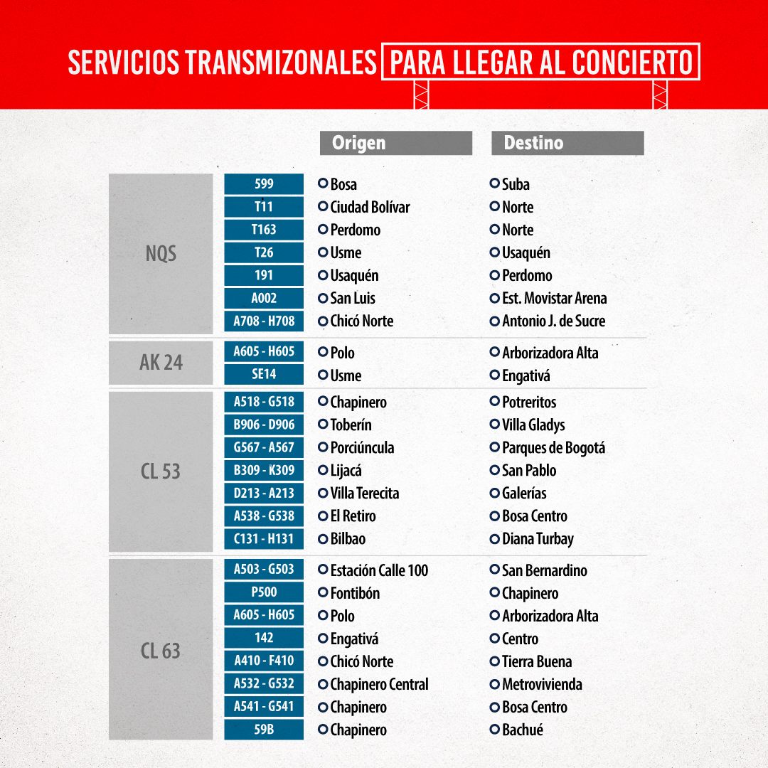 TransMilenio Bogotá llegar o salir concierto Silvestre Dangond 2026