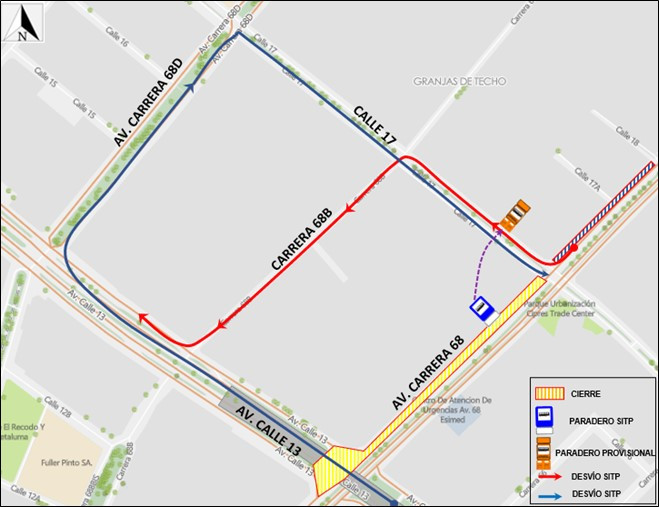 Movilidad Bogotá cierre en av carrera 68 entre av calle 13 y calle 17