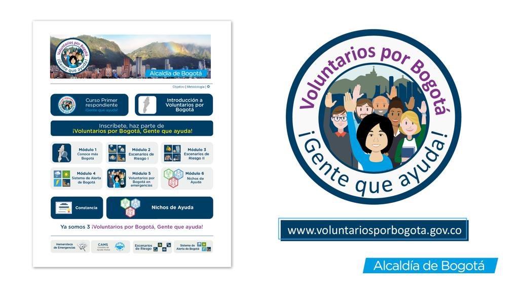 Volante voluntarios por Bogotá con información de la página web www.voluntariosporbogota.gov.co